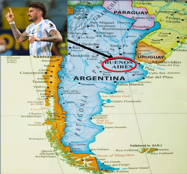 Mapa de nascimento e paradeiro do jogador de futebol